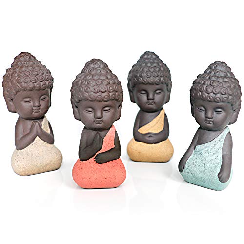 Set de 4 estatuas pequeñas de Buda de cerámica miniatura 6