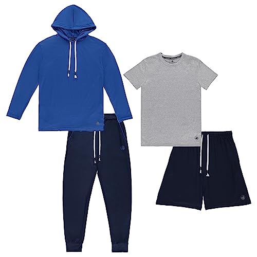 Body Glove 4 Pack Mens Jogger Pants, Pajama Shorts, Basic Tshirt and Hoodie Lounge Set, Comfy Casual Clothing and Sleepwear