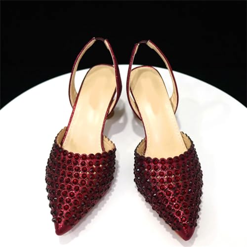 Pointed Toe Heels for Women Wine Color Pumps Shoes and Bags Matching Set2