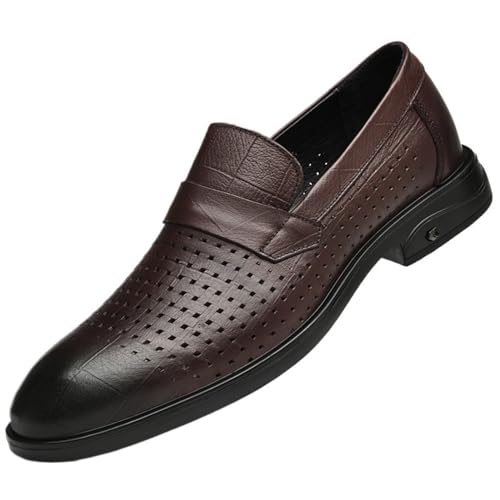 Men Spring Fashion Casual Leather Shoes Breathable Comfortable Hollow Pointed Toe Cowhide Top Layer Lightweight Walking Shoes