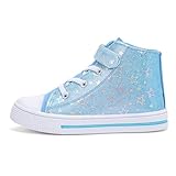EUXTERPA Kids High Top Shoes Toddler Canvas Sneakers Girls Casual Walking Sports Shoe, Blue Sliver Star, Big Kid Size 3