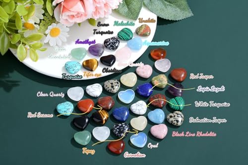 20PCS Heart Crystals and Healing Stones Love Shaped Polished Natural Cute Pocket Thumb Reiki Natural Rose Quartz Pocket Amethyst Hearts Palm Stone Wholesale Set Gifts Balancing Meditation - Image 5