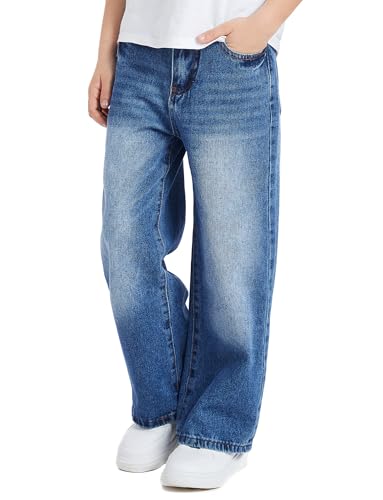 SEAUR Boys' Wide Leg Jeans Elastic Waist Comfort Denim Trendy Loose Fit Pants for School & Play Ages 5-133