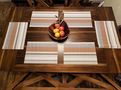 Image of Potency Table Mats Set of 6, Woven Placemats for Dining Table, Heat-Resistant, Anti-Skid, Washable PVC Table Mats, Vinyl Placemats for Dining, Kitchen & Restaurant Table (I Multistripe Cream)