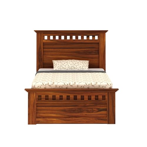 Image of Ganpati Arts Sheesham Wood Armania Single Size Trundle Bed with 1 Extra Pullout Bed for Bedroom Living Room Hostel Home (Natural Finish)