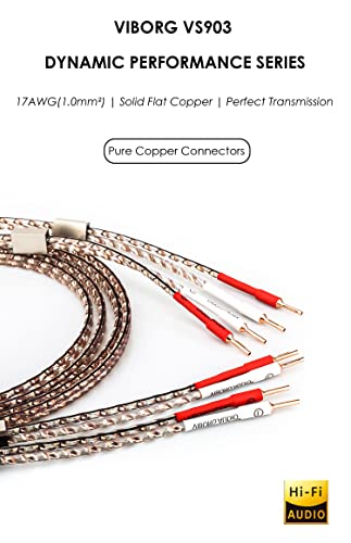Pair Viborg Vs903 Solid Flat Ofc Speaker Cable, 17Awg(1.0 Mm2) Premium Hifi Dynamic Speaker Wire(Twisted Core) With Pure Copper Plug Vb401 For Home Theater (6.6Ft/2M) #TOP1