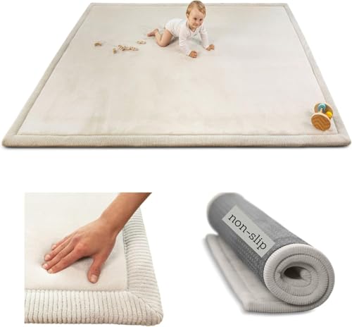 Image of Hakuna Matte CloudSoft Baby Play Mat for Floor 60 inch x 80 inch Light Gray - Coral Velvet Memory Foam Rug for Crawling & Cozy Play - Non-Slip, Water-Resistant, Easy-Care Tummy Time Mat, Playmat for Playpen