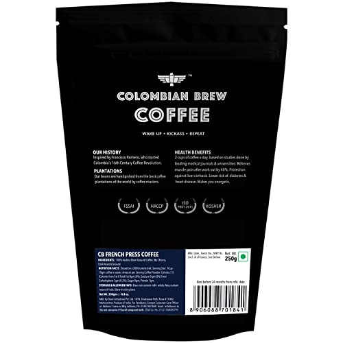 Image of Colombian Brew Arabica French Press Coffee Powder, Dark Roast Strong, 250g Pouch (Pack of 3)