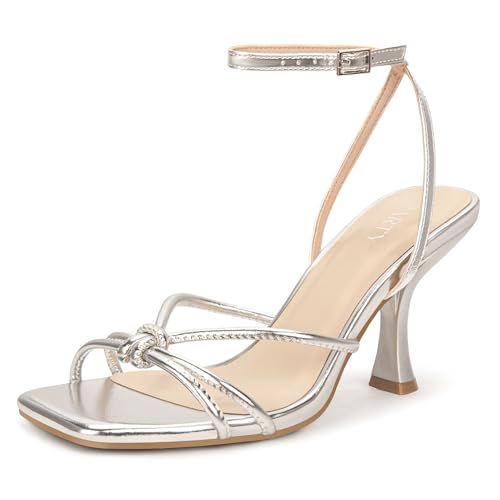 Image of PARTY Women's Square Open Toe Strappy Heeled Sandals 3 inch Stiletto Kitten Heel with Ankle Buckle Strap, Comfortable Slingback Summer Dress Shoes