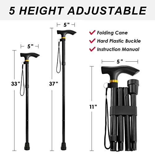 Walking Cane, Folding Cane For Man & Women, Portable Lightweight | 5-Level Adjustable Height, Collapsible Cane For Seniors Balancing Mobility Aid #TOP1