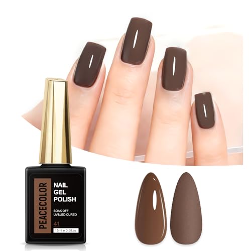 PEACECOLOR Gel Nagellack UV Braun 15ml Hohe Sättigung Herbst Winter Farbe Langlebig für DIY Profi-Nageldesigner und Heimliebhaber