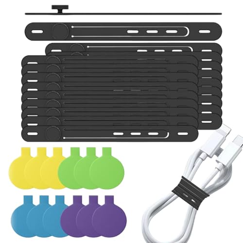 Bridas grandes – 20 bridas resistentes | Bridas de silicona para organización de cables con etiquetas | Bridas de organización de cables para gestión de cables | Sujetadores de cables