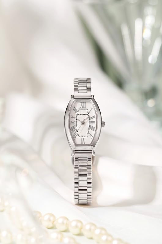 Image of Giordano Silver Oval Shape Dial Watch for Women - Elegant Roman Numerals, Stainless Steel Strap, Sleek Analog Design