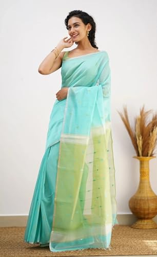 Image of Women's Cotton Soft Silk Sarees | Jamdani Cotton Saree With Attach Unstitched Blouse Piece