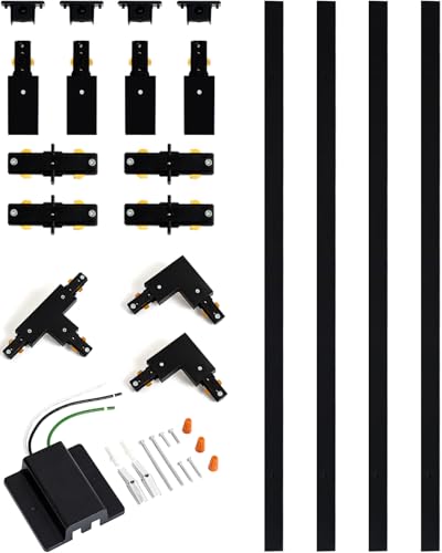 TuyuBEE 13FT H Track Lighting Rails Kit with Floating Canopy Connector Black H Type Track Rails with End Caps Live End Feed and T L Connector Compatible with Single Circuit H Style Track System
