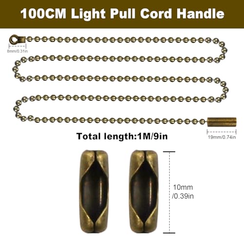 Nadinsta 2 Stück 1 Meter Länge Deckenventilator Zugkette, Silber Kugelketten-Zugschnur mit Anschluss, Lichtschalterschnur Für Badezimmerleuchten, Jalousien, Deckenleuchten
