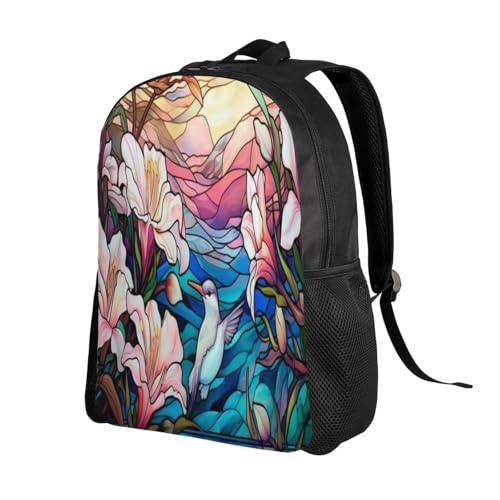 Waterproof Backpack Hummingbird Flowers Stained Glass 16Inch Unisex Backpack Gym Casual Daypack for Women Men Gift2