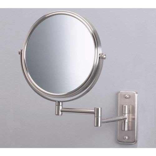 Jerdon JP7506N 8-Inch Wall Mount Makeup Mirror with 5x Magnification, Nickel Finish, 8" Diameter Mirror Frame