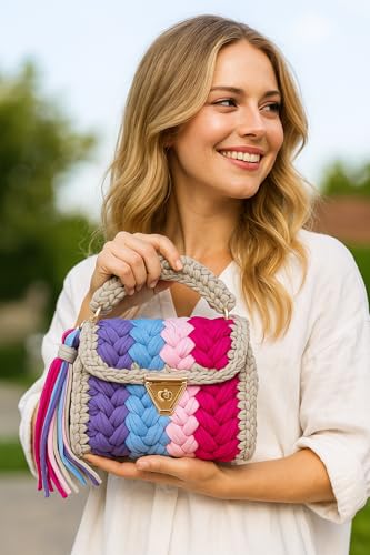 Image of Evening Clutch Bag for Women, Handmade Crochet Wedding Party Purse, Small Flap Formal Crossbody Handbag Evening Clutch