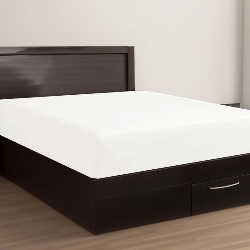 Bluemoon Homes Sábana bajera 100% de algodón egipcio, 800 hilos, 1 pieza, color blanco, tamaño Queen, tejido satinado, patrón sólido, hotel de lujo