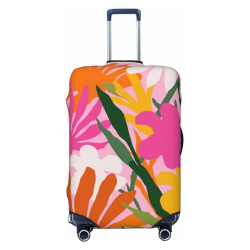 Pink Orange Retro Tropical Flowers Elastic Travel Luggage Covers Dustproof Scratch-Resistant Suitcase Protector Fit 22-24 Inch
