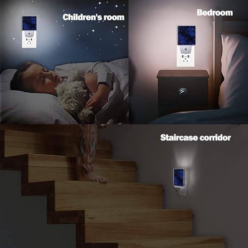 Image of Night Sky Stars Night Light, Deep Space Plug into Wall with Dusk to Dawn Light Sensors, Warm Nightlights for Bedroom, Bathroom, Hallway, Kitchen, Gifts Ideal for Boys Girls Women Men