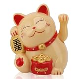 Jwthee Lucky Cat Waving Arm, 5.5in Electric Waving Lucky Fortune Cat Battery Operated Maneki Neko Chinese Waving Cat Cute Home Office Car Feng Shui Decor for Fortune Money and Good Luck
