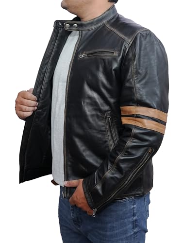 Real Lambskin Leather Mens Biker Jacket Casual Windbreaker Accents Moto Style Zippered Jacket4