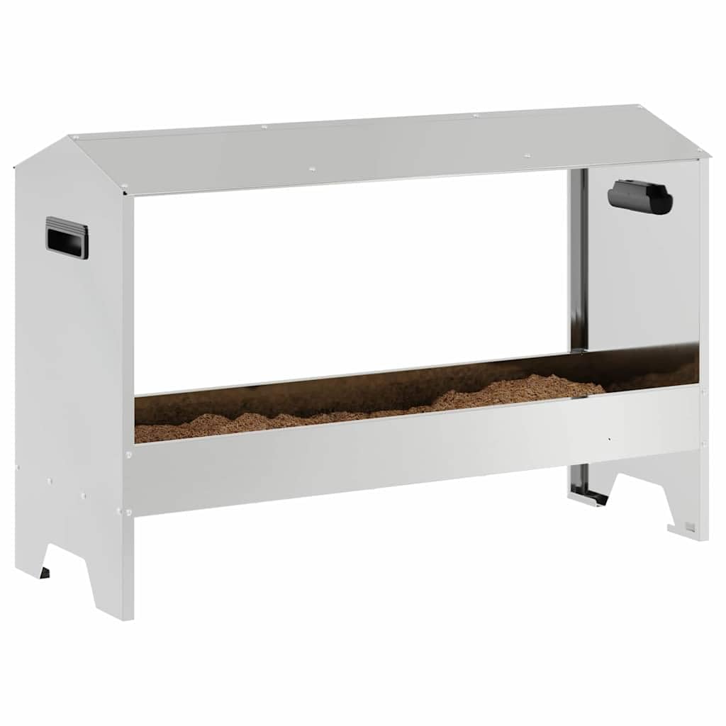 Rynna do karmy dla kur, ocynkowana stal, 81 x 32 x 53,5 cm, srebrny, dozownik karmy o pojemności 15 kg, odporny na warunki atmosferyczne, do użytku wewnątrz i na zewnątrz, łatwe czyszczenie