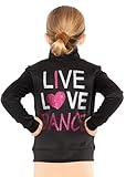 STRETCH IS COMFORT Girl's Warm Up Black Jacket Pink and Silver Live Love Dance Large