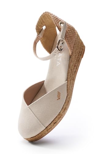 Viscata Pubol Espadrille Canvas Low Wedges com tira no tornozelo Espanha Sandálias femininas de salt