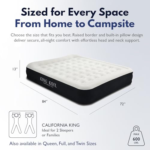 Image of King Koil 13 inch California King Air Mattress with Built-in High-Speed Pump - CNN Underscored Top Pick, Sleeps Like a Real Bed, Fast Inflation, 650 lb Capacity for Guests, Camping, Home, 1-Year Warranty