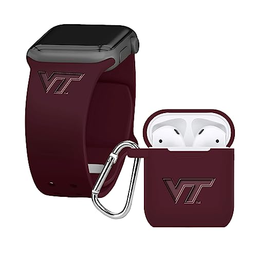 Affinity Bands Virginia Tech Hokies Engraved Silicone Combo Package Compatible with Apple Watch and AirPods Gen 1 & 2 (42/44/45mm Maroon)