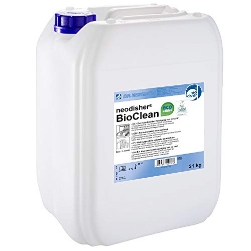 Geschirrspülmittel Dr. Weigert neodisher BioClean - Mit EU Ecolabel, Für gewerbliche Spülmaschinen, Chlorfrei, Geruchsneutral, Hochkonzentriert, Flüssig, 21 kg = 1 Kanister