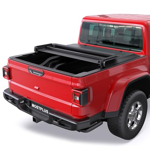 MOSTPLUS 5FT Soft Folding Truck Bed Tonneau Cover Compatible for Jeep Gladiator JT 2020 2021 2022 2023 2024 2025 2026 with or Without Utility Track System Tri-Fold Truck Cover On Top 60.3 3-Fold