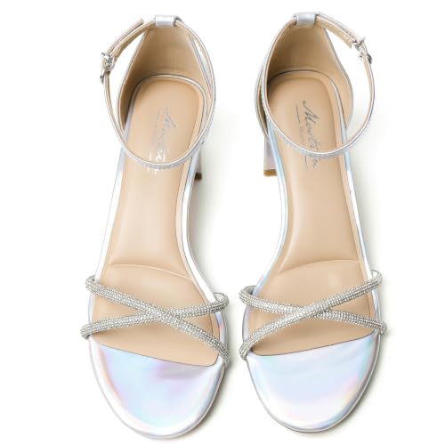 Image of Mostrin Chunky Heels for Women Round Open Toe Strappy Heeled Sandals Ankle Strap Dressy Block Low Heels for Party Wedding Prom Daily