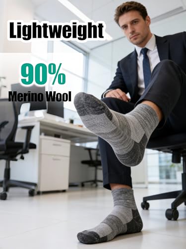 Image of Merino Wool Ankle Socks, Men's Women's 90% Wool Athletic Thin Running Moisture Wicking Socks, 3 Pairs
