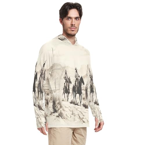 xigua Desert Tribe Cowboy Men's UPF 50+ Sun Shirts Quick Dry Sun Protection Hoodie With Long Sleeve 9132