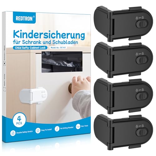 REDTRON Kindersicherung Schrank mit Doppeltem Sicherheitsschalter (4 Pack, Schwarz), kindersicherung kühlschrank mit 3M-Kleber… – Ansicht 8