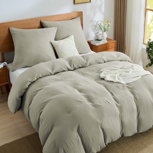 BEDELITE Musselin Bettwäsche 220x240 Baumwolle - ÖKO-TEX Bettwäsche-Sets Sommer Taupe 3teilig mit Reißverschluss Bettbezug 240x220 mit 2 Kissenbezüge 80x80 cm weiche und atmungsaktiv