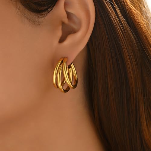 Kyazeo Gold Twisted Hoop Earrings for Women 18K Gold Plated Chunky Drop Dangle Stud Statement Earrings Hypoallergenic Trendy Jewelry Gifts by Kyazeo - Image 4