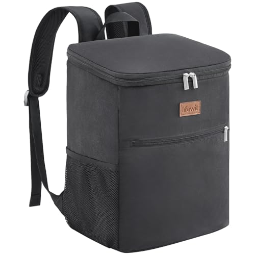 Lifewit 21L 30-Can Soft Cooler Backpack Bag with Hard Liner, Large Insulated Picnic Lunch Box Soft-Sided for Camping/BBQ/Family Outdoor Activities, Black