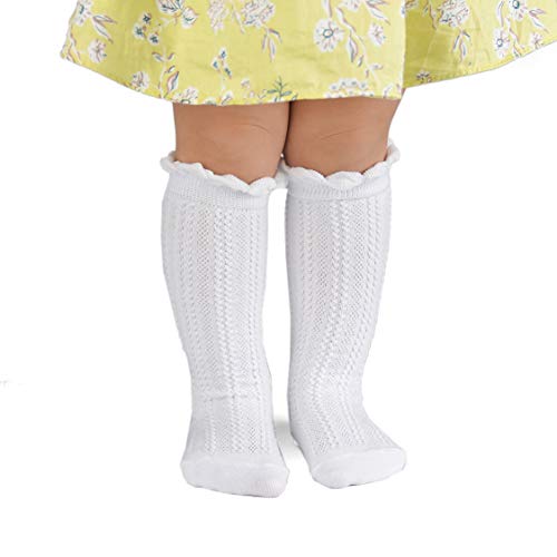 Image of Epeius Baby Girls Boys Cotton Uniform Knee High Socks Tube Ruffled Stockings (Pack of 3 /5)