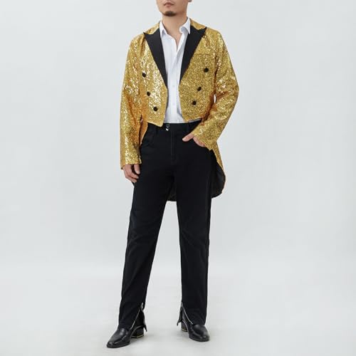 Mens Sequin Tailcoat Swallowtail Suit Jacket Shiny Sparkly Long Sleeve Slim Party Disco Wedding Tuxedo3