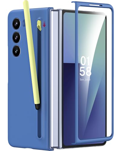 Miimall for Samsung Galaxy Z Fold 7 Case with Stylus and S Pen Holder, Slim Durable Galaxy ZFold 7 Case with Built in Screen Protector, Wireless Charging Compatible, Sky Blue