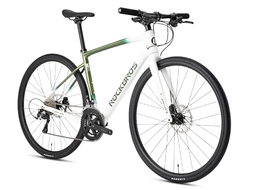 ROCKBROS RND CB1 Bicicleta de Trekking, 700C Bicicleta de Carretera de 20 Velocidades con Cuadro y Horquilla de Fibra de Carbono, Frenos de Disco Hidráulicos para Hombre Mujer L Verde