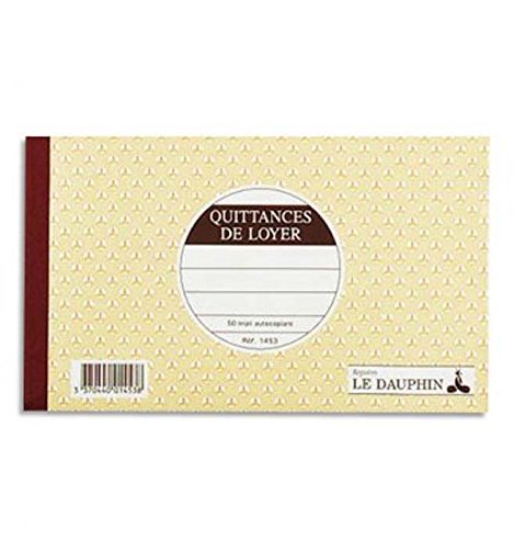 Lot de 5 Carnets quittance de loyer à souche 12,5x21cm 50 feuillets autocopiants tripli