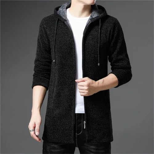 Men Hooded Cardigan Knitted Long Sweatercoat Zipper Solid Sweaters2