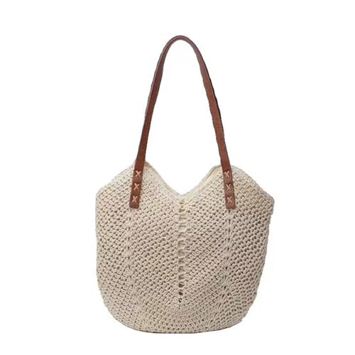 LEIDAXIA Bolsa de ombro de malha de verão para 2025, bolsa de praia boêmia Hobo bolsa casual de designer para mulheres, Bolsa de ombro bege com zíper -2