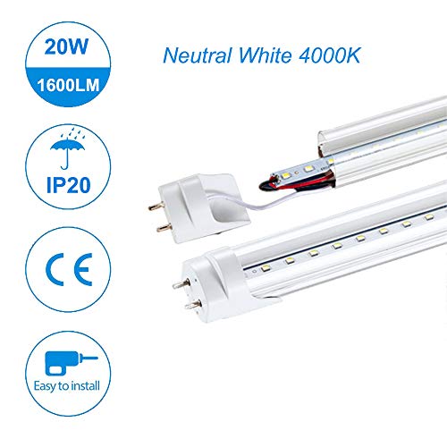 Preisvergleich Produktbild 2X LED Feuchtraumleuchte 120CM 20W Led Röhre Reihenschaltung Werkstattlampe IP20 Wasserfest Leuchte für Garage, Garten, Lager, Industrie,Neutral White 4000k